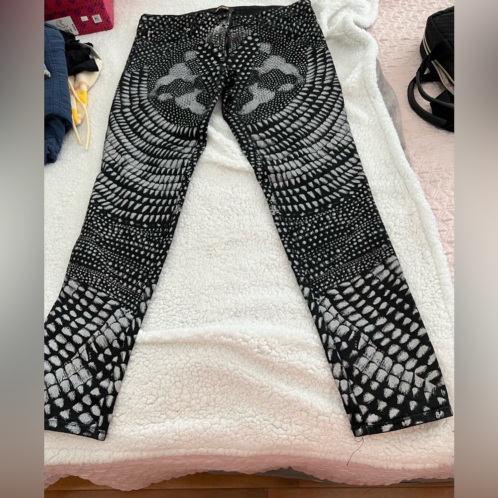 Roberto Cavalli Black and White Patterned Women Jeans